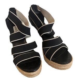 STEVE MADDEN Erryn Wedge Sandals Size 8 Espadrilles Navy Blue and Brown-JKL-1-A